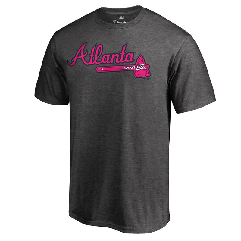 Men 2017 Mother's Day Atlanta Braves Pink Wordmark Heather Gray T-Shirt