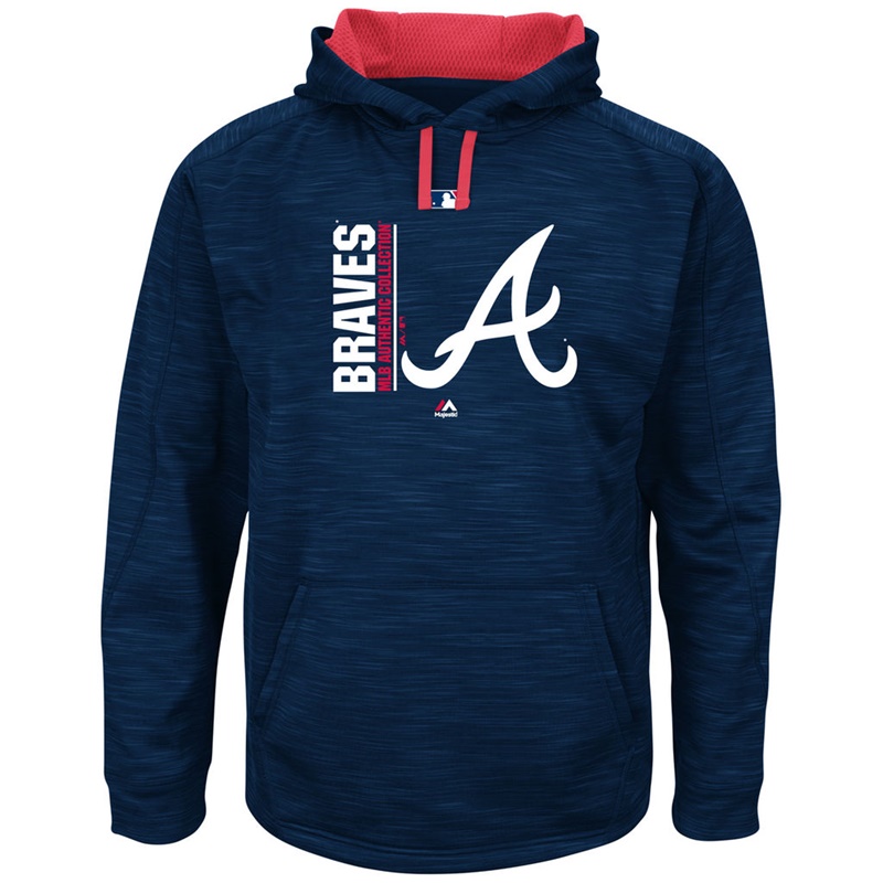 Men Atlanta Braves Navy Authentic Team Icon Streak Fleece Pullover Hoodie