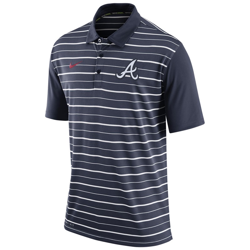 Men Atlanta Braves Navy Dri-FIT Stripe Polo Shirt