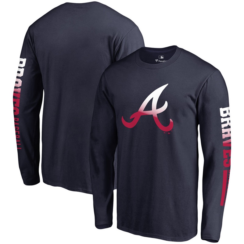 Men Atlanta Braves Navy Gradient Logo Long Sleeve T-Shirt