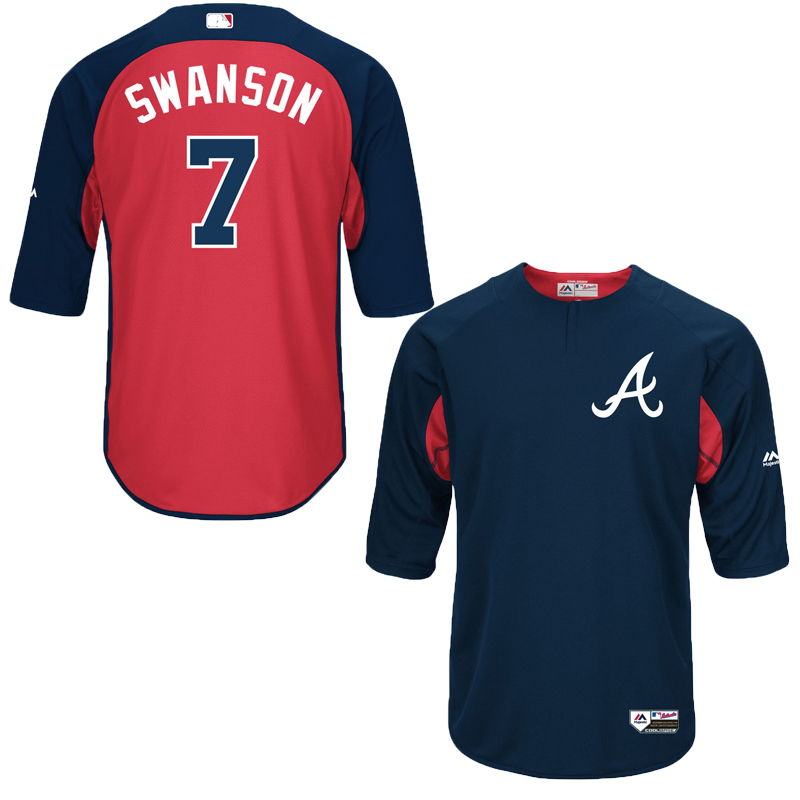 Men Atlanta Braves Dansby Swanson On-Field 3/4-Sleeve Player Batting Practice Jersey -  Navy