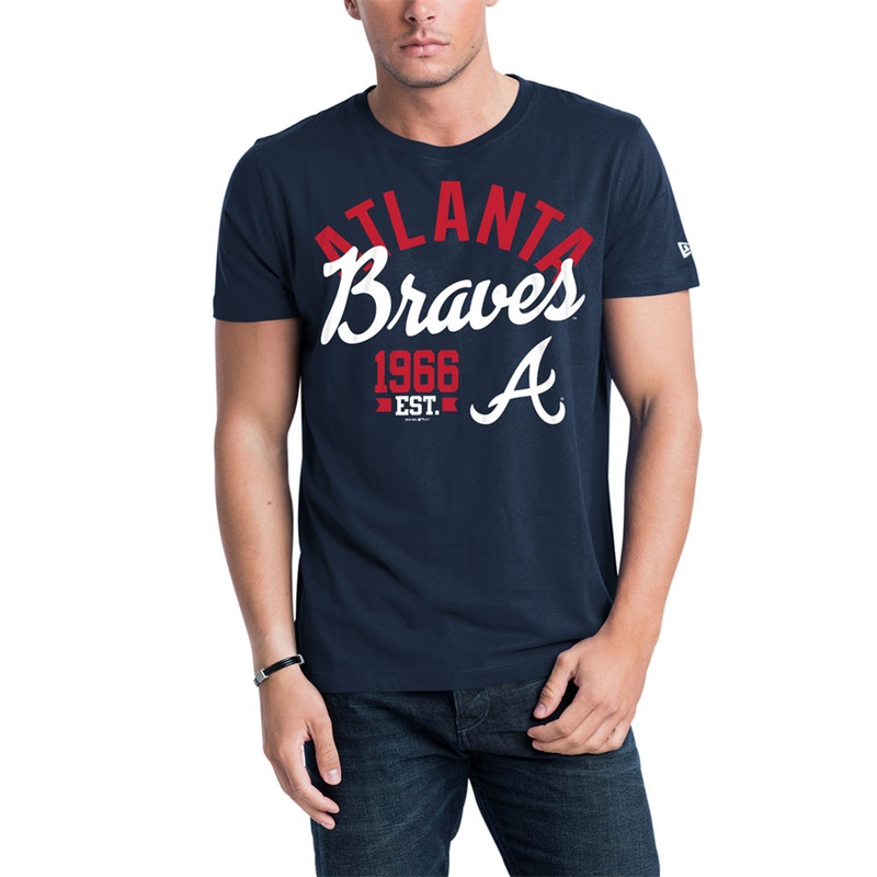 Men Atlanta Braves Navy Script Jersey T-Shirt