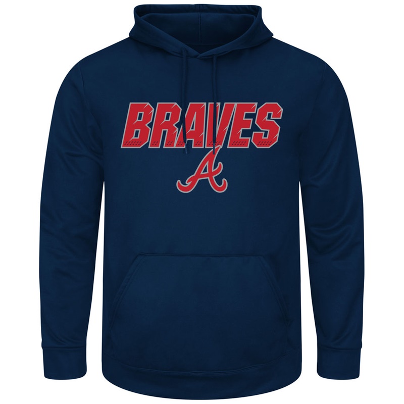 Men Atlanta Braves Navy Synthetic Fleece Pullover Hoodie