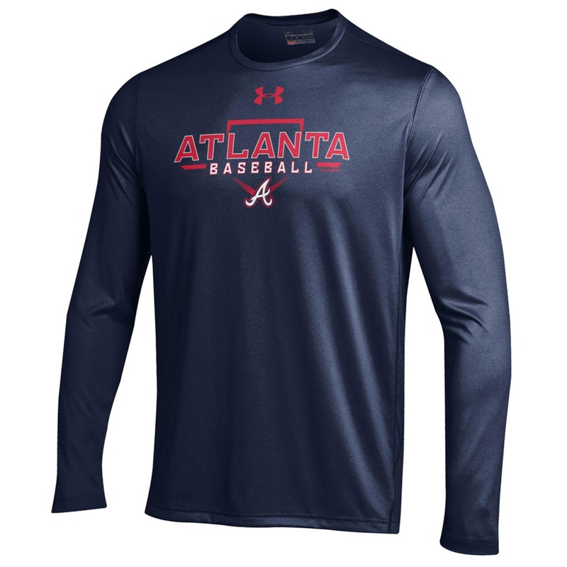 Men Atlanta Braves Under Armour Tech Long Sleeve Navy T-Shirt