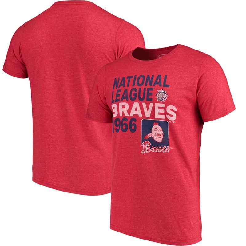 Men Atlanta Braves Red Throwback Cooperstown Collection Tri-Blend T-Shirt