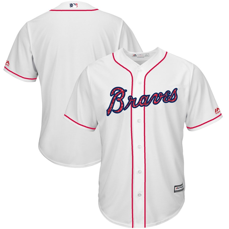 Men Atlanta Braves Independence Day White 2017 Stars & Stripes Cool Base Team Jersey