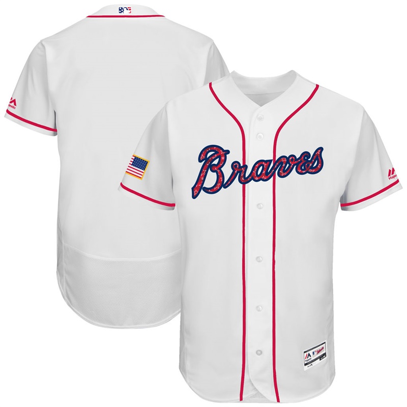 Independence Day Men Atlanta Braves White 2017 Stars & Stripes Flex Base Team Jersey