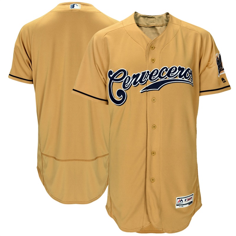 Men Milwaukee Brewers Gold Alternate Hispanic Heritage Flex Base Team Jersey