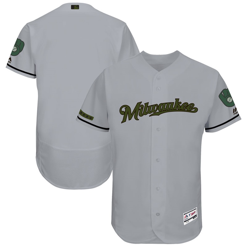 2017 Memorial Day Men Milwaukee Brewers Gray Flex Base Team Jersey