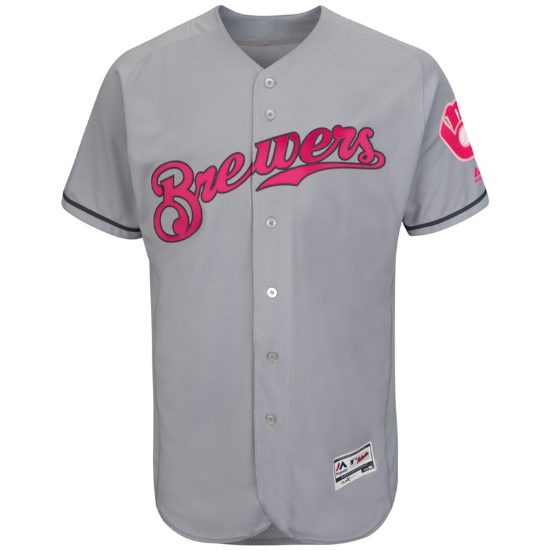 2017 Mother's Day Men Milwaukee Brewers Gray Flex Base Team Jersey