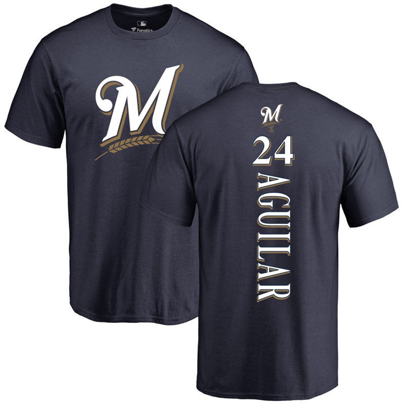 Men Milwaukee Brewers Jesus Aguilar Backer #24 Navy Name & Number T-Shirt