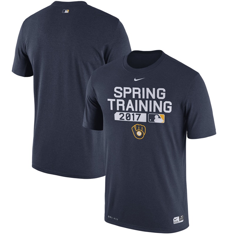 Men Milwaukee Brewers Navy 2017 Spring Training Team Issue Performance T-Shirt