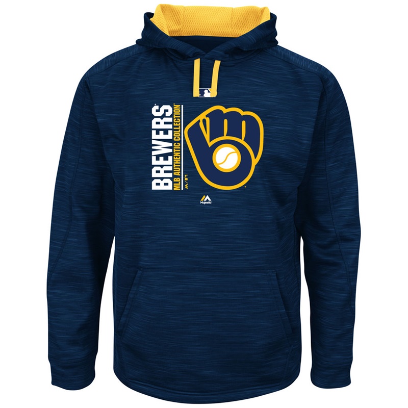 Men Milwaukee Brewers Navy Authentic Team Icon Streak Fleece Pullover Hoodie