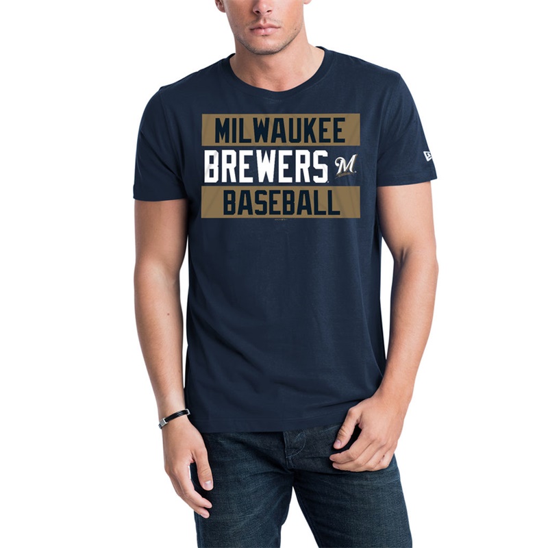 Men Milwaukee Brewers Navy Bars Jersey T-Shirt