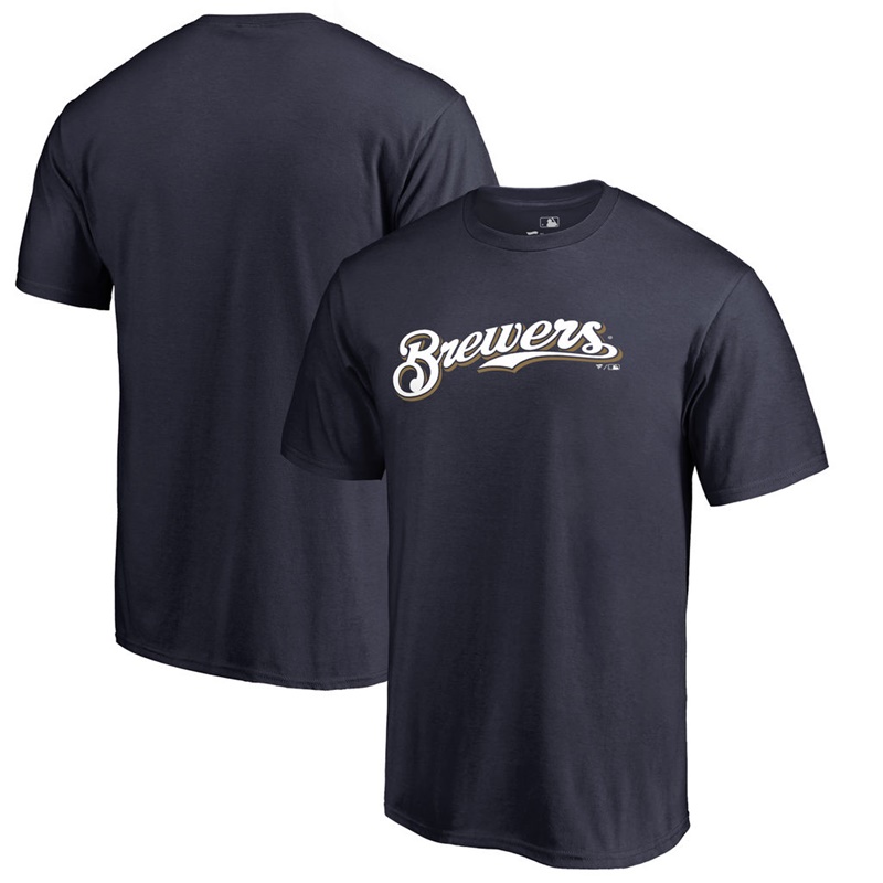 Men Milwaukee Brewers Big & Tall Team Wordmark Navy T-Shirt