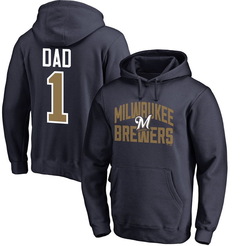 Men Milwaukee Brewers Navy Father's Day Dad #1 Pullover Hoodie