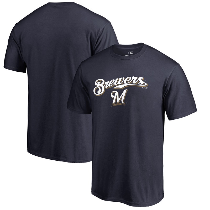 Men Milwaukee Brewers Team Lockup Big & Tall Navy T-Shirt