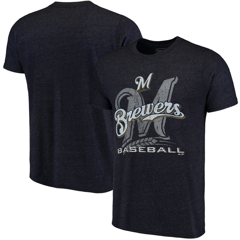 Men Milwaukee Brewers Navy Visionary Tri-Blend T-Shirt