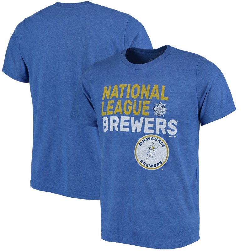 Men Milwaukee Brewers Royal Throwback Cooperstown Collection Tri-Blend T-Shirt