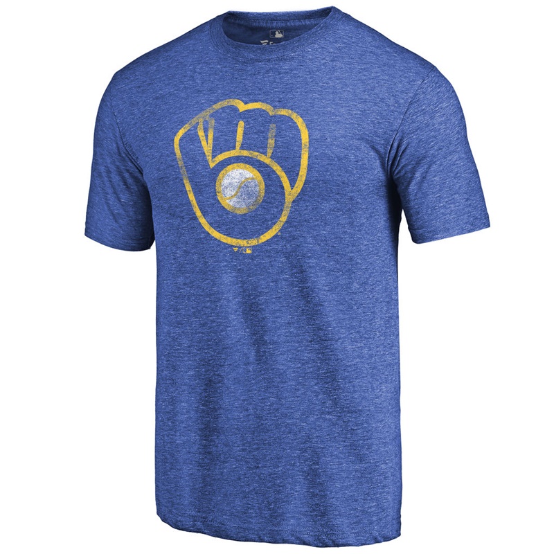 Men Milwaukee Brewers Tri-Blend Distressed Team Royal T-Shirt