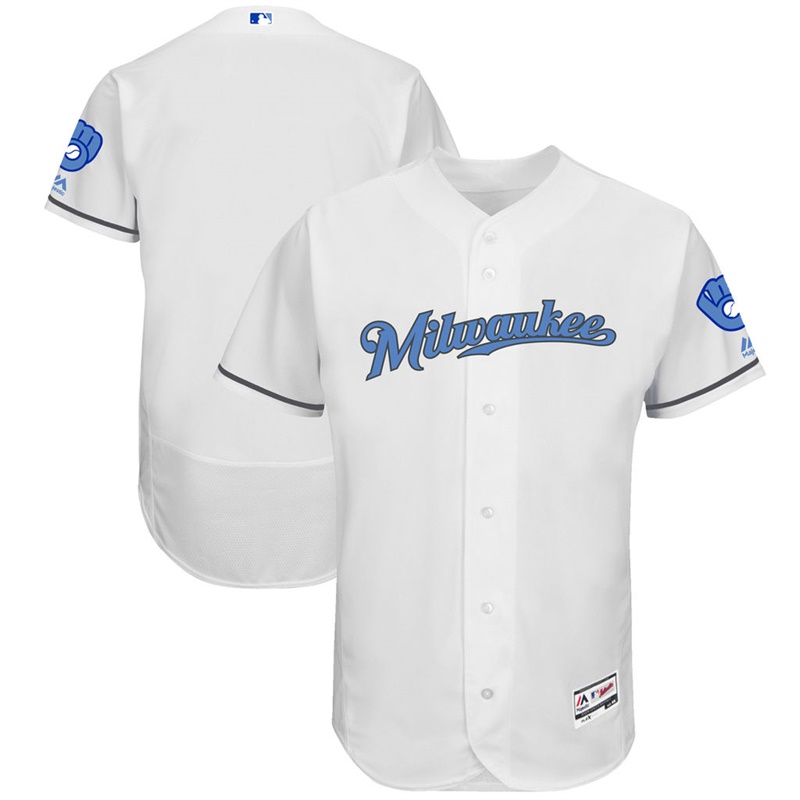 2017 Father's Day Men Milwaukee Brewers White Flex Base Team Jersey