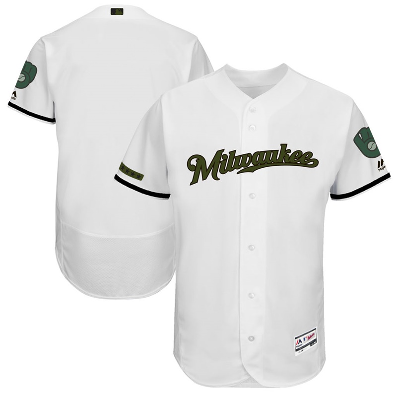 2017 Memorial Day Men Milwaukee Brewers White Flex Base Team Jersey