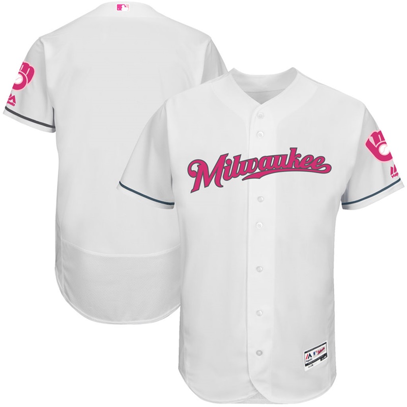 2017 Mother's Day Men Milwaukee Brewers White Flex Base Team Jersey