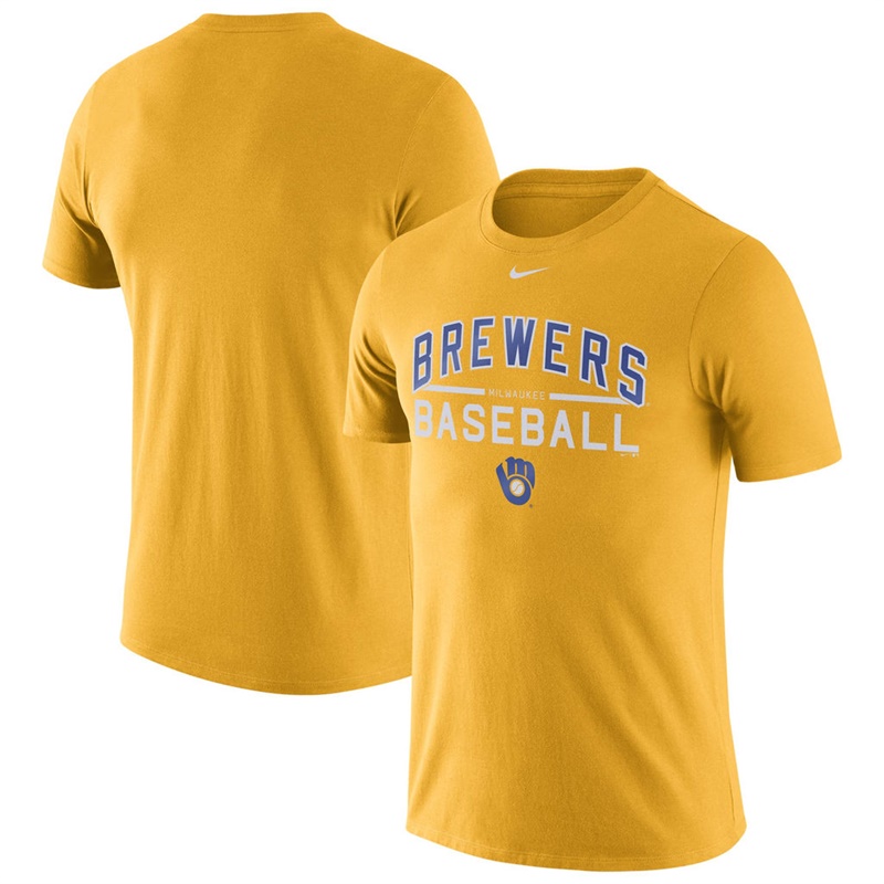 Men Milwaukee Brewers Yellow Practice T-Shirt