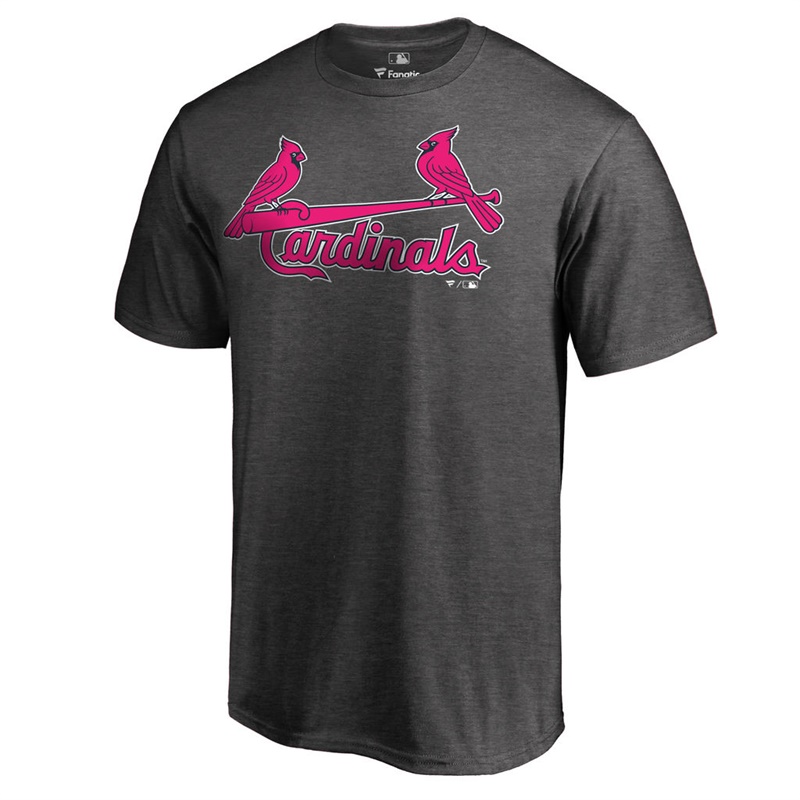 Men 2017 Mother's Day St. Louis Cardinals Pink Wordmark Heather Gray T-Shirt