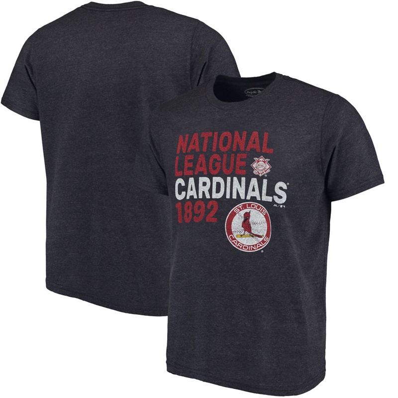 Men St. Louis Cardinals Navy Throwback Cooperstown Collection Tri-Blend T-Shirt