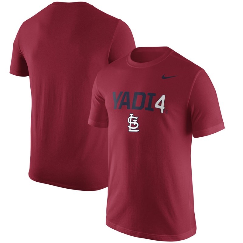 Men St. Louis Cardinals Yadier Molina Nickname #4 Red Name & Number Performance T-Shirt