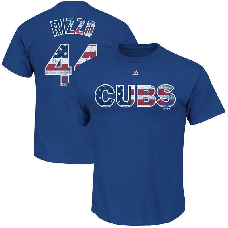 Men Chicago Cubs Anthony Rizzo #44 Royal 2017 Stars & Stripes Name & Number T-Shirt