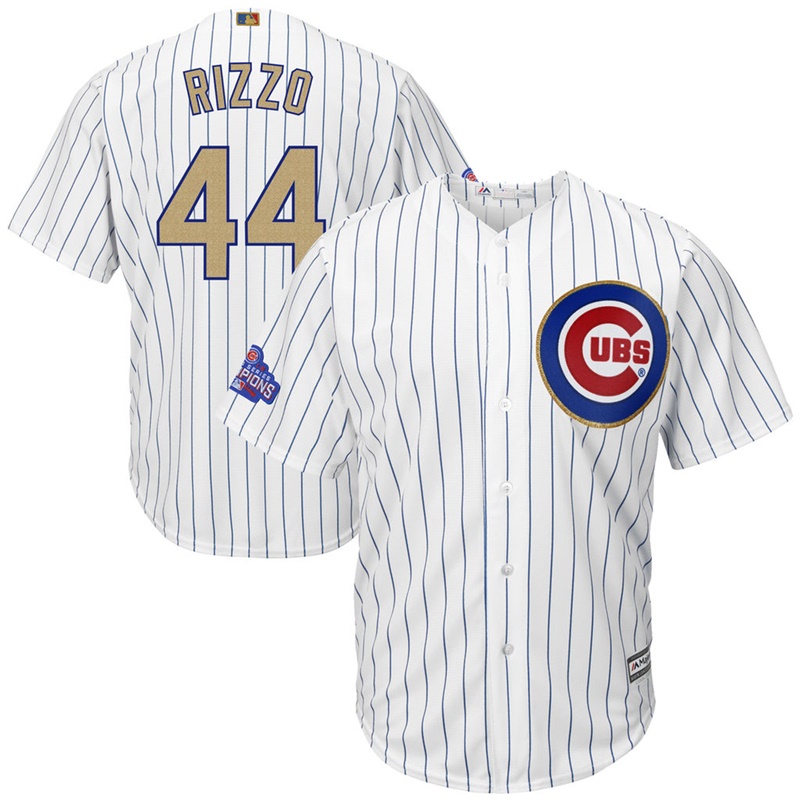 Men Chicago Cubs #44 Anthony Rizzo 2017 Gold Program White Cool Base Jersey