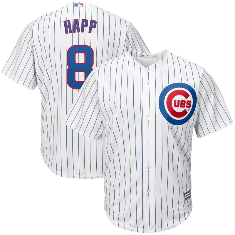 Men Chicago Cubs #8 Ian Happ Home White Cool Base Jersey