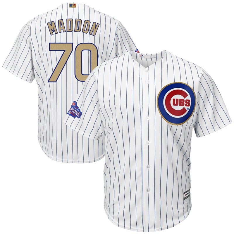 Men Chicago Cubs #70 Joe Maddon 2017 Gold Program White Cool Base Jersey