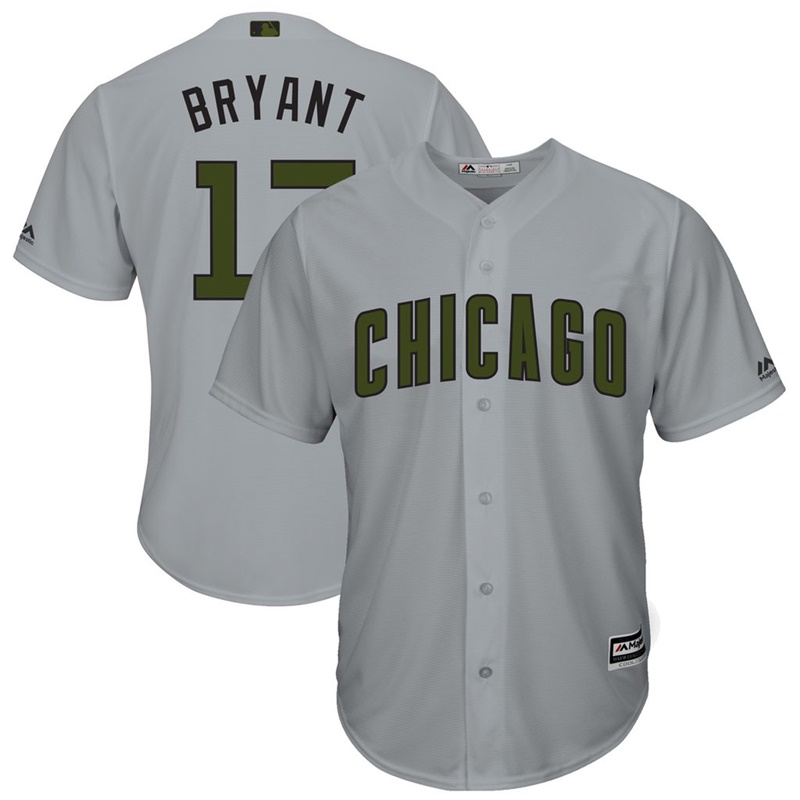 Men 2017 Memorial Day Chicago Cubs #17 Kris Bryant Gray Cool Base Jersey