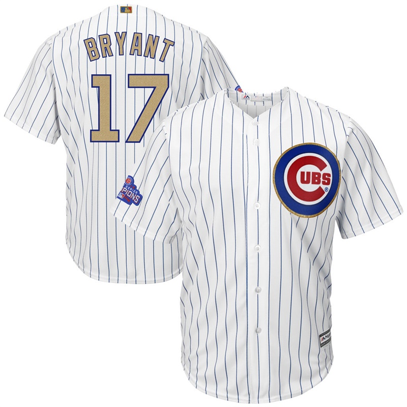 Men Chicago Cubs #17 Kris Bryant 2017 Gold Program White Cool Base Jersey