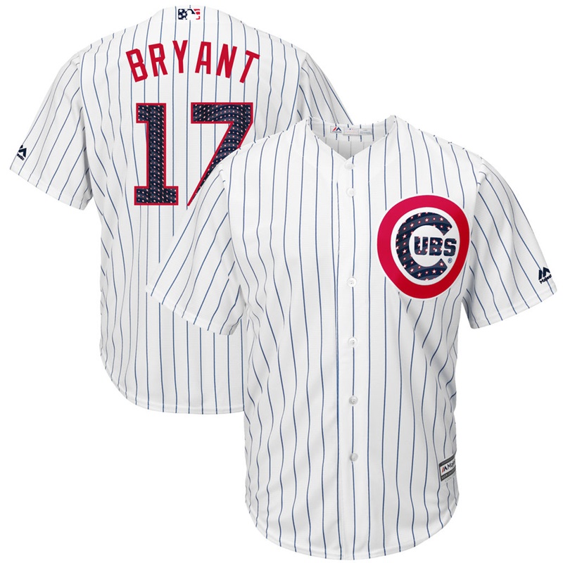 Men Chicago Cubs Independence Day #17 Kris Bryant 2017 Stars & Stripes White Cool Base Jersey