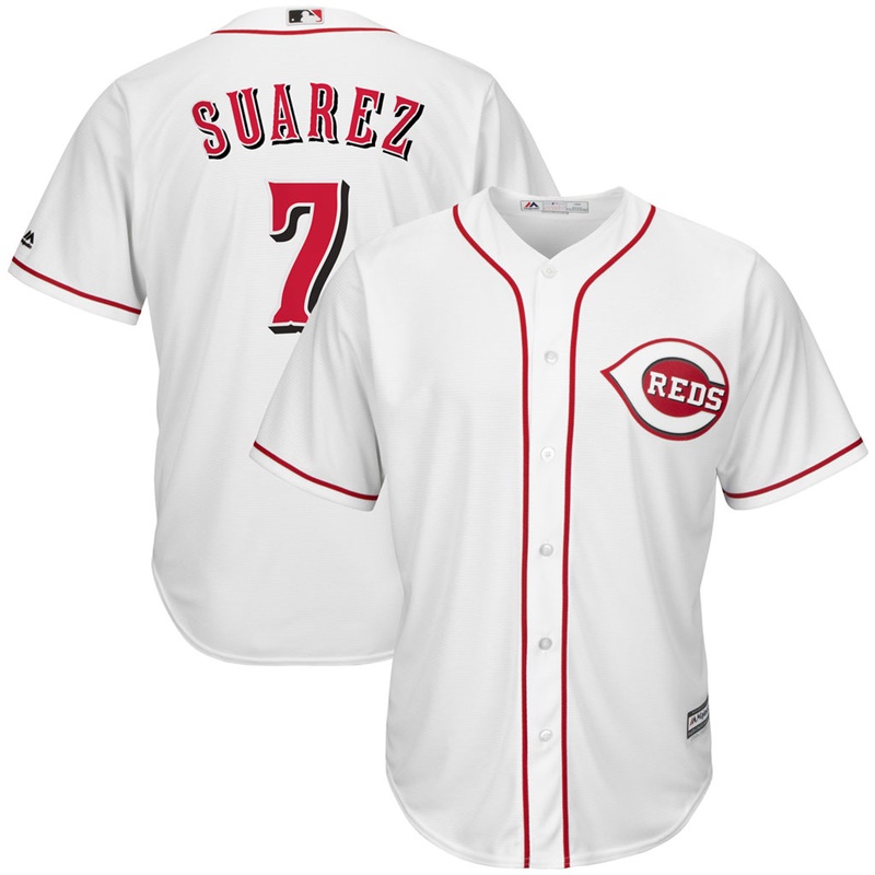 Men Cincinnati Reds #7 Eugenio Suarez Home White Cool Base Jersey