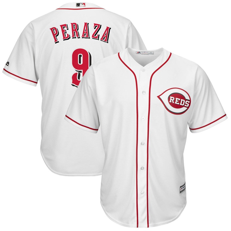 Men Jose Peraza #9 Cincinnati Reds Replica Home White Cool Base Jersey