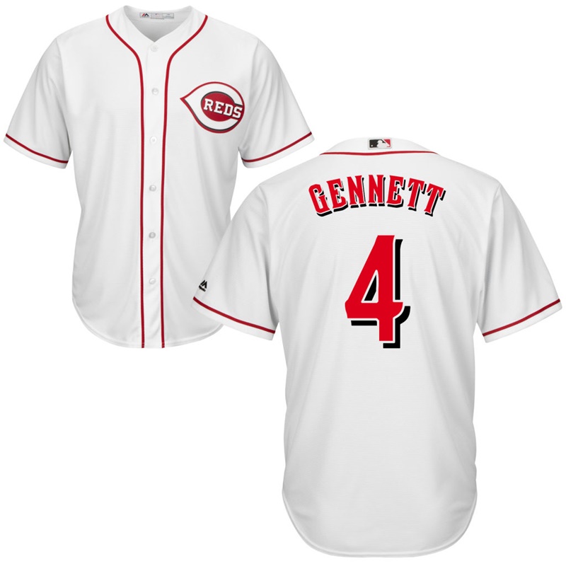 Men Cincinnati Reds #4 Scooter Gennett Home White Cool Base Jersey