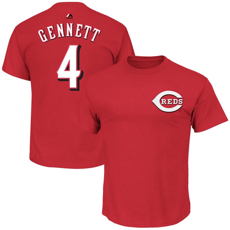 Men Cincinnati Reds Scooter Gennett #4 Red Name & Number T-Shirt