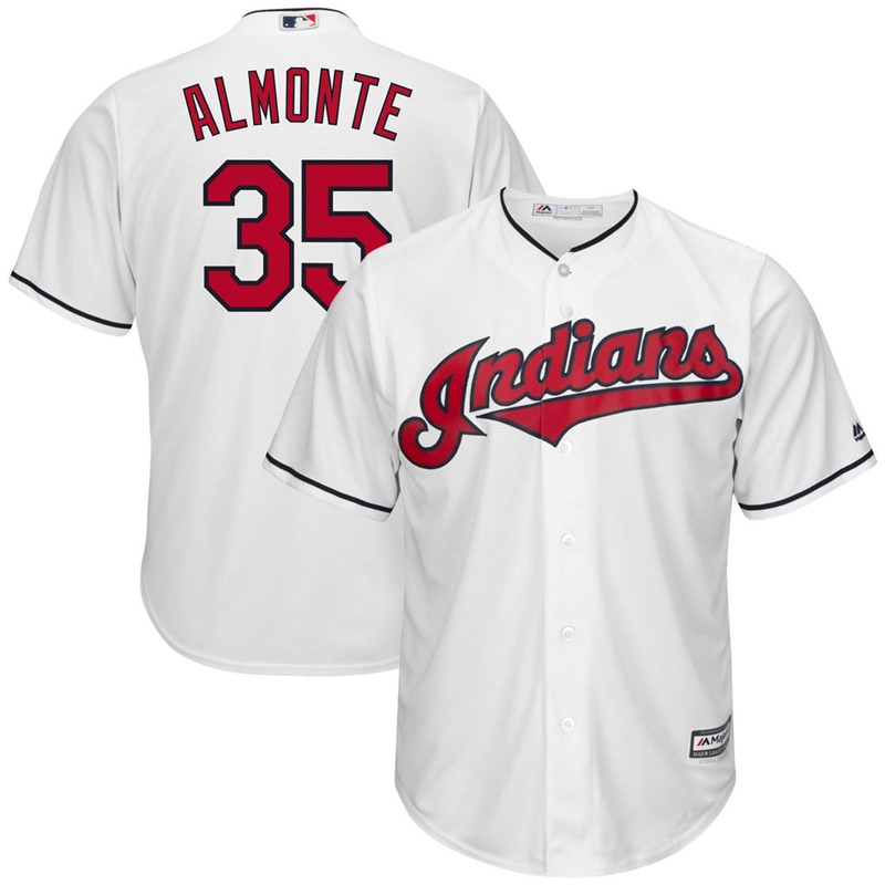 Men Abraham Almonte #35 Cleveland Indians Replica Home White Cool Base Jersey