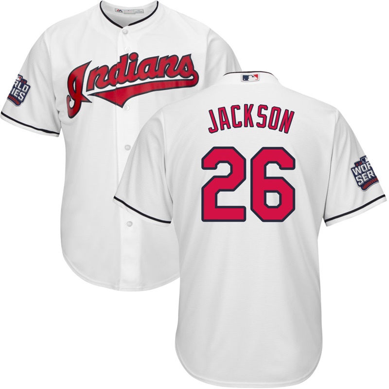 Men Cleveland Indians #26 Austin Jackson 2016 World Series Bound White Cool Base Jersey