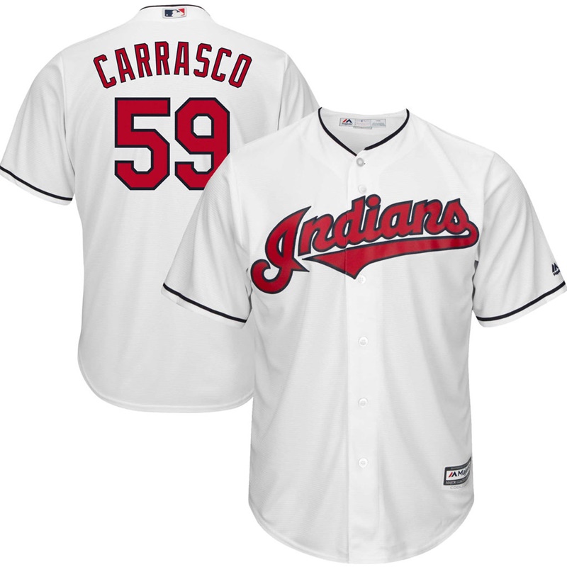 Men Cleveland Indians #59 Carlos Carrasco Home White Cool Base Jersey