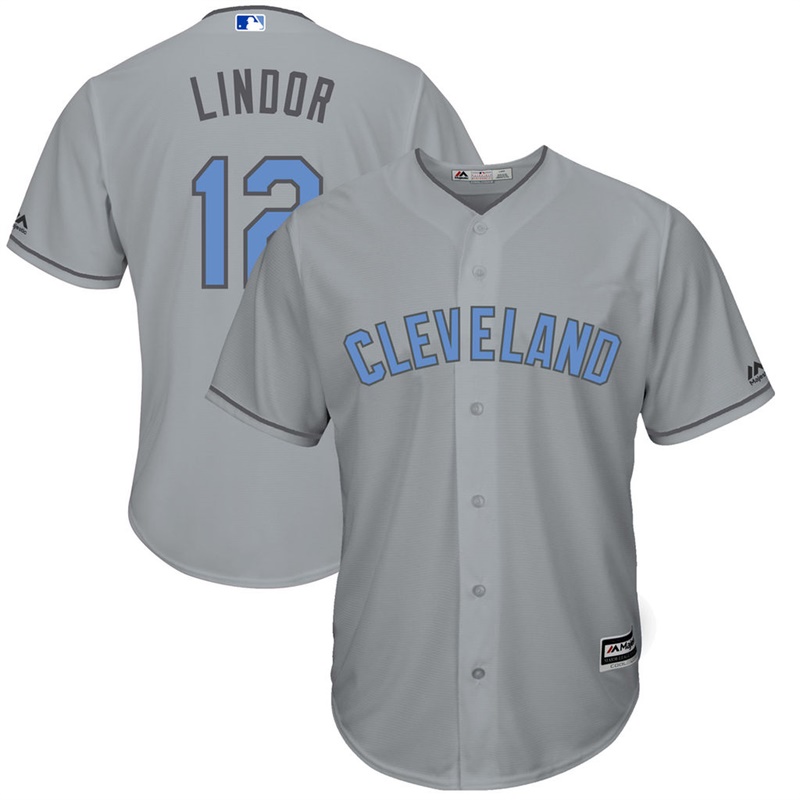 Men 2017 Father's Day Cleveland Indians #12 Francisco Lindor Gray Cool Base Jersey