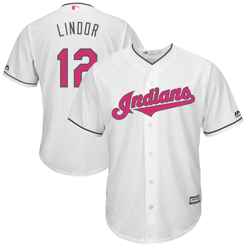 Men 2017 Mother's Day Cleveland Indians #12 Francisco Lindor White Cool Base Jersey