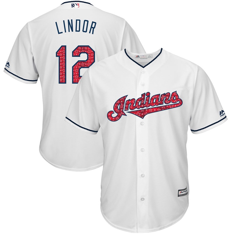 Men Cleveland Indians Independence Day #12 Francisco Lindor 2017 Stars & Stripes White Cool Base Jersey