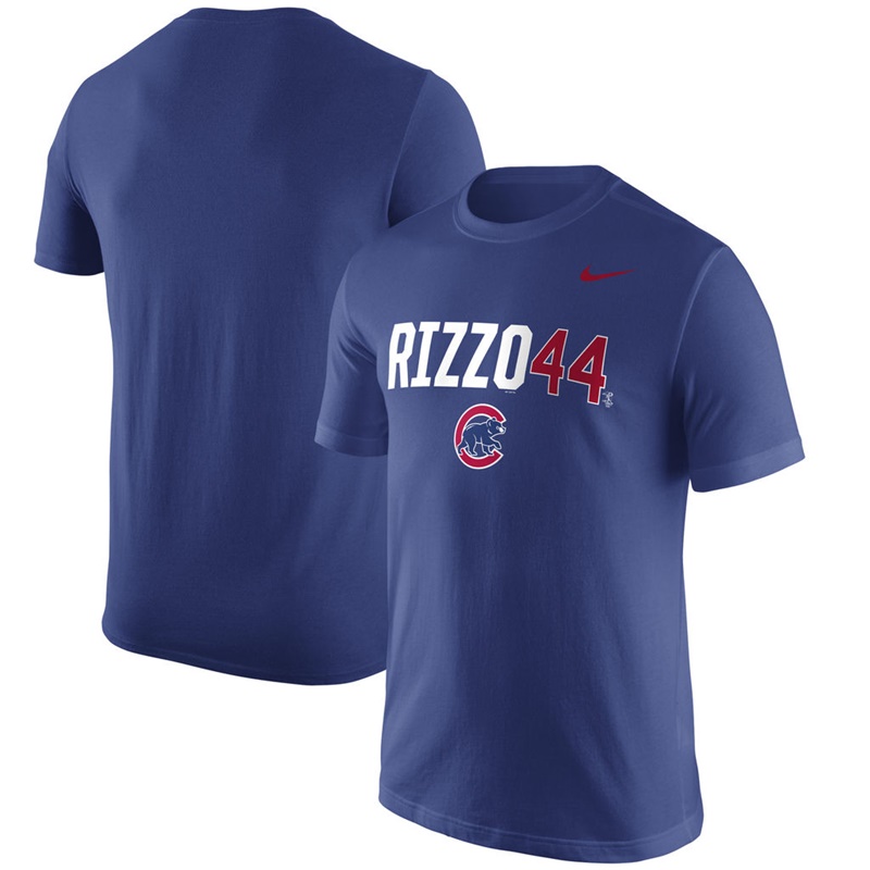 Men Chicago Cubs Anthony Rizzo Nickname #44 Royal Name & Number Performance T-Shirt