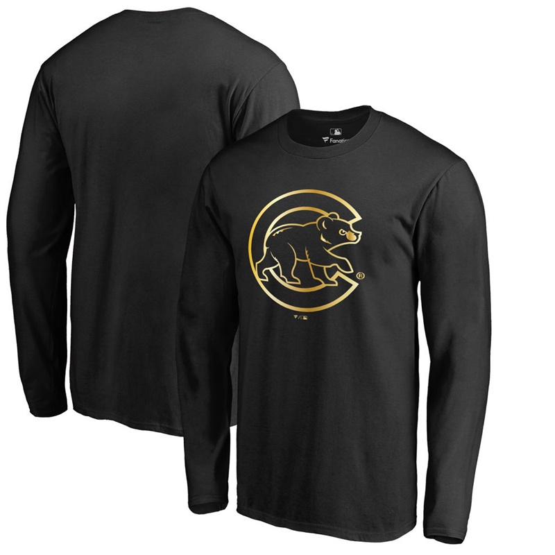 Men Chicago Cubs Black 2017 Gold Program Foil Long Sleeve T-Shirt